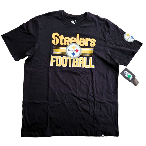 Pittsburgh Steelers '47 Brand NFL Team Striped Tee Shirt Size Large Black NWT - Picture 1 of 10
